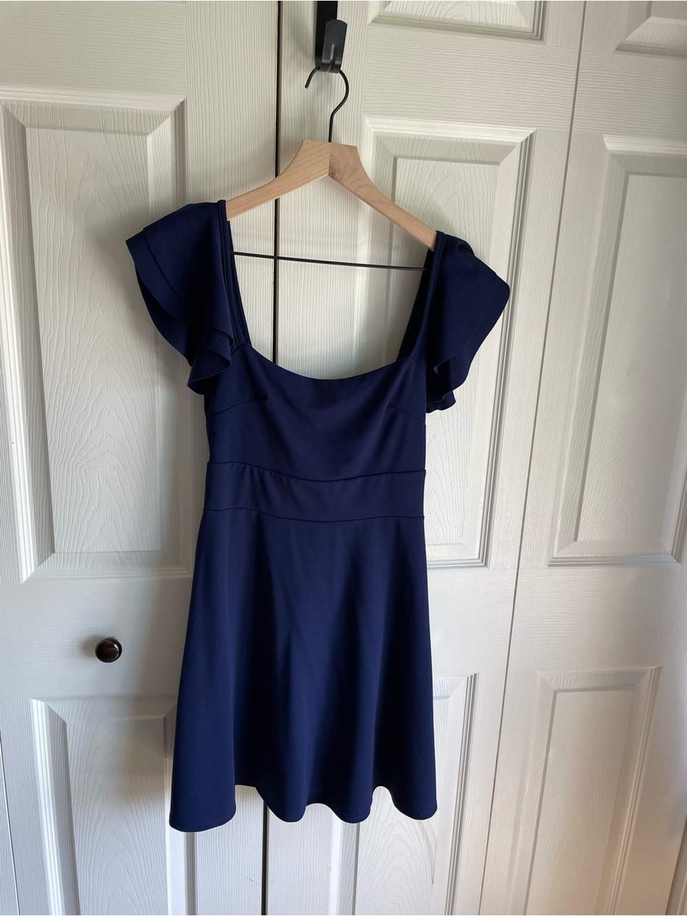 Altar'd State Navy Flutter-Sleeve Mini Dress